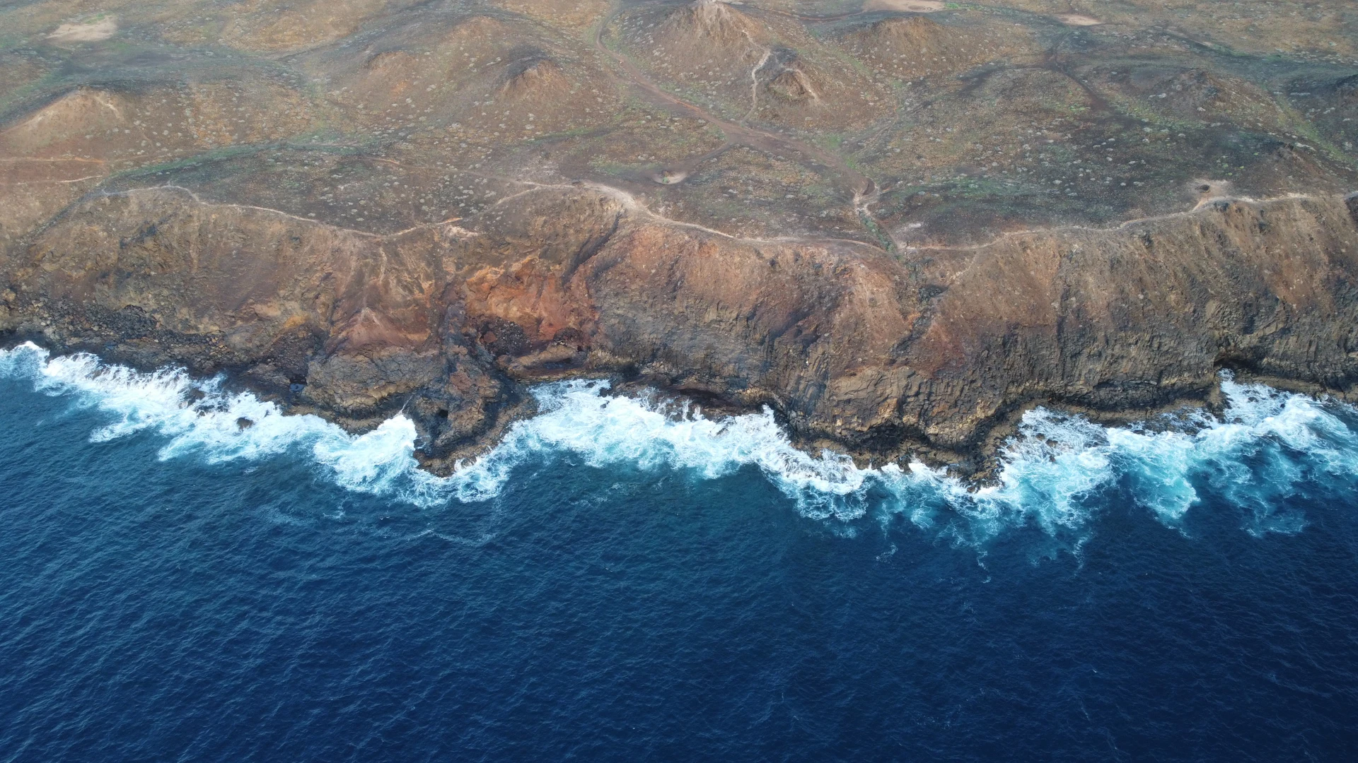 Volcanic cliffs meeting the Atlantic Ocean on the west coast of Lanzarote
